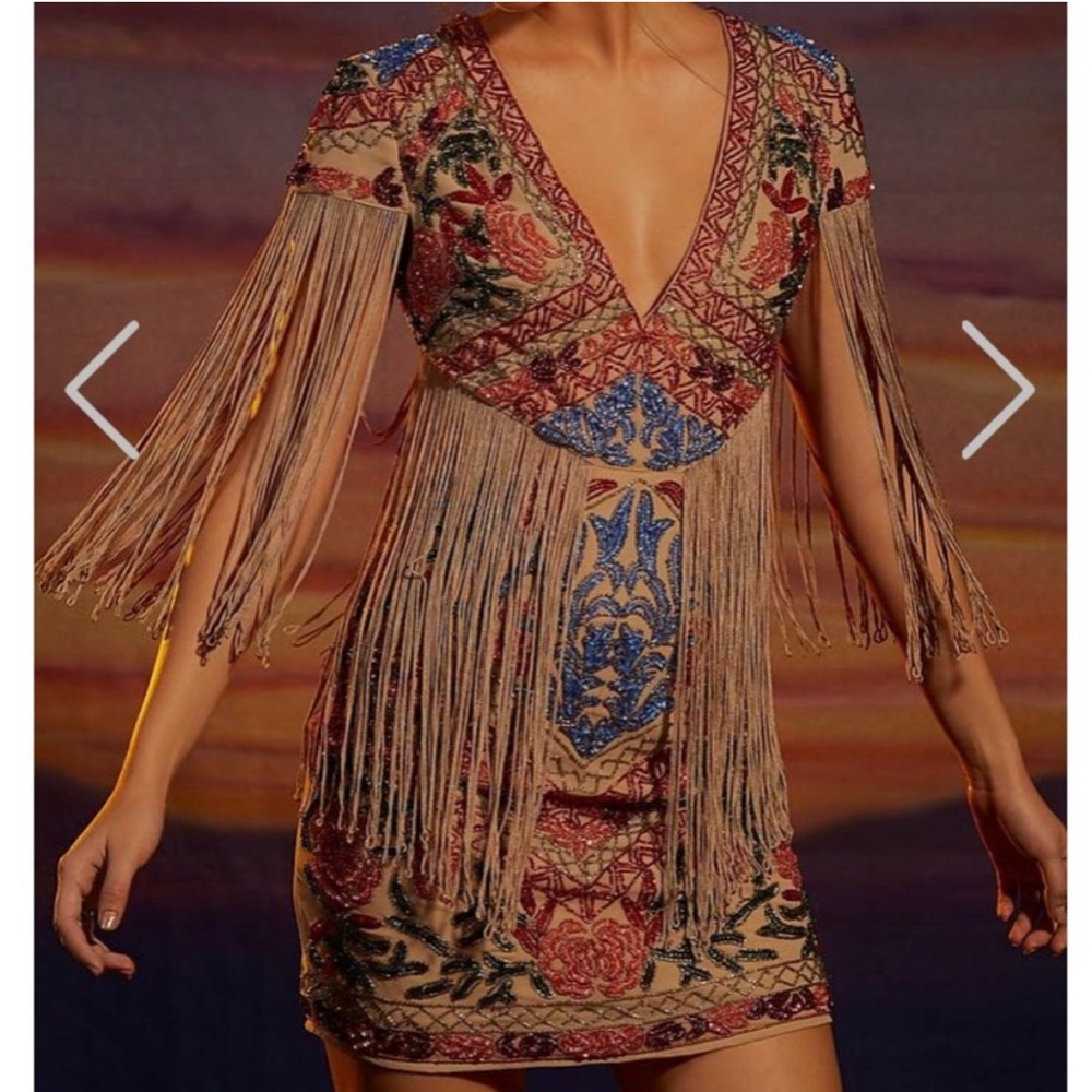SEXY & FUN Nasty Gal Tassel Fringe Mini cut Beaded dress
